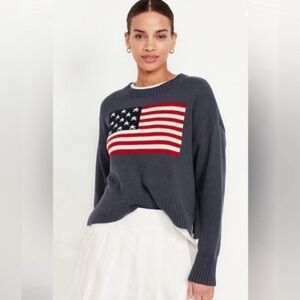 Old Navy Flag-Graphic Sweater navy blue flag graphic 2X